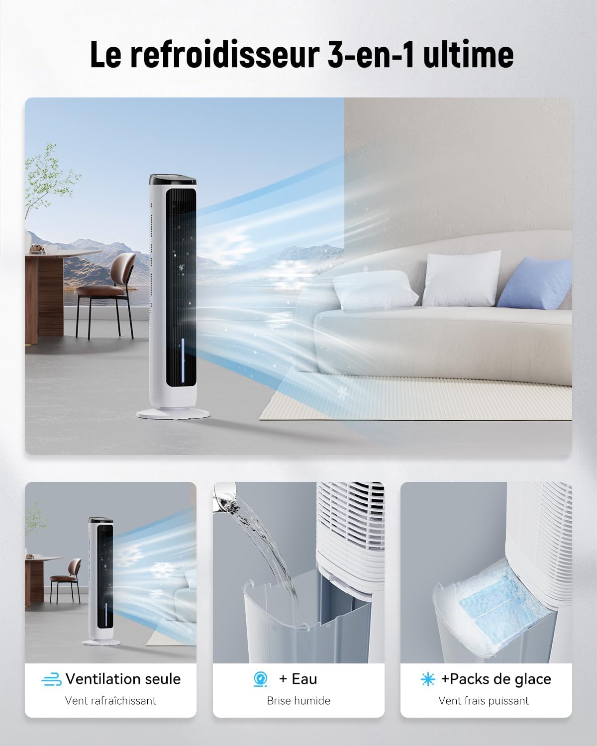 Boréal Pro — Rafraîchisseur d'Air Colonne Haute Performance