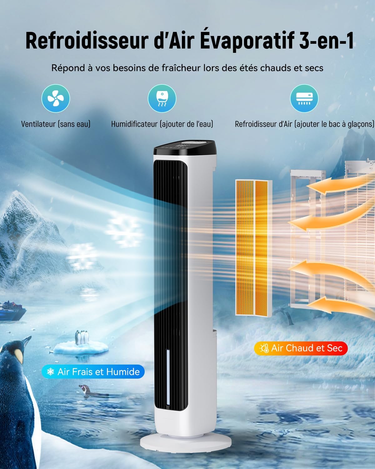 Boréal Pro — Rafraîchisseur d'Air Colonne Haute Performance