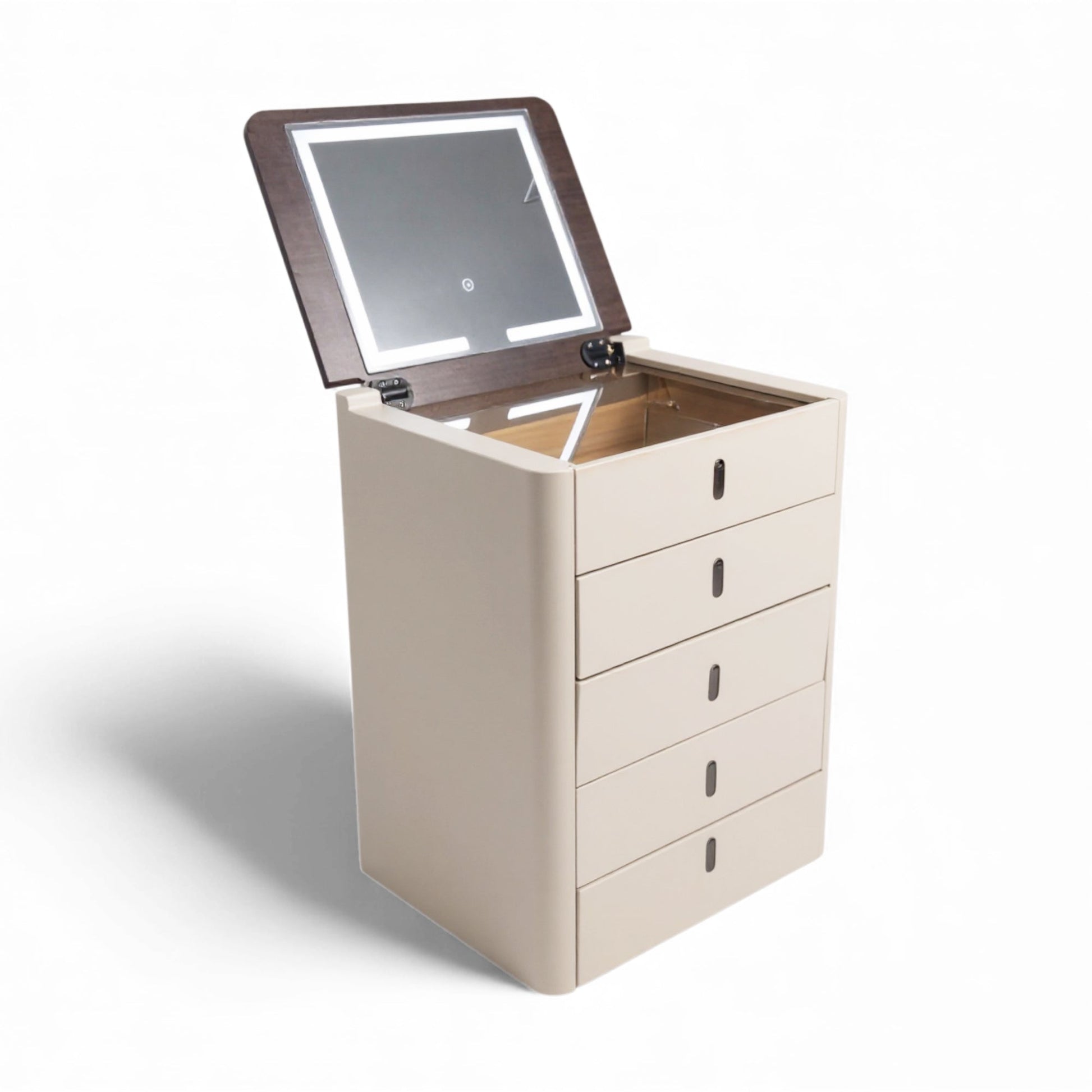 Table multifonctionnelle : miroir avec éclairage LED, tiroirs et compartiment secret