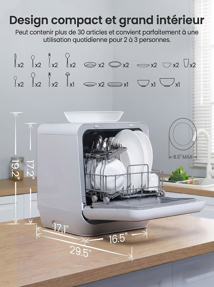Lave-vaisselle de table portable — aucune installation requise