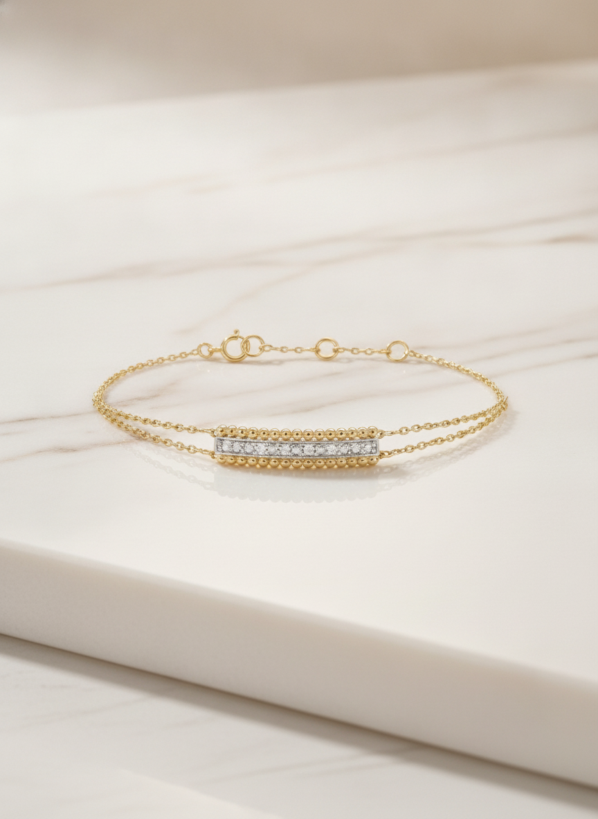 Shimmer Bar Bracelet — Delicate Gold Chain with Pavé Sparkle