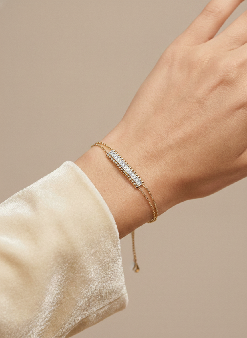 Shimmer Bar Bracelet — Delicate Gold Chain with Pavé Sparkle