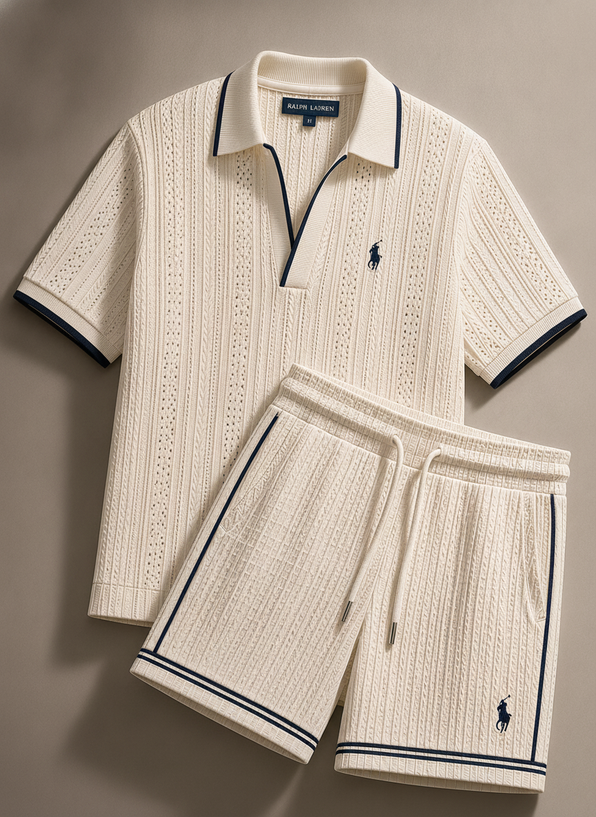 Ralph Lauren Ribbed Polo Shirt and Shorts Set