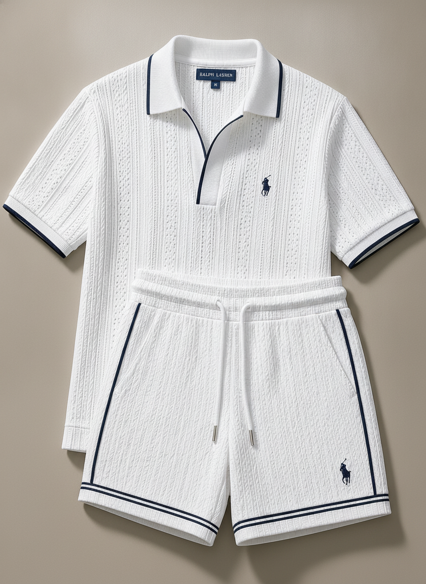 Ralph Lauren Ribbed Polo Shirt and Shorts Set